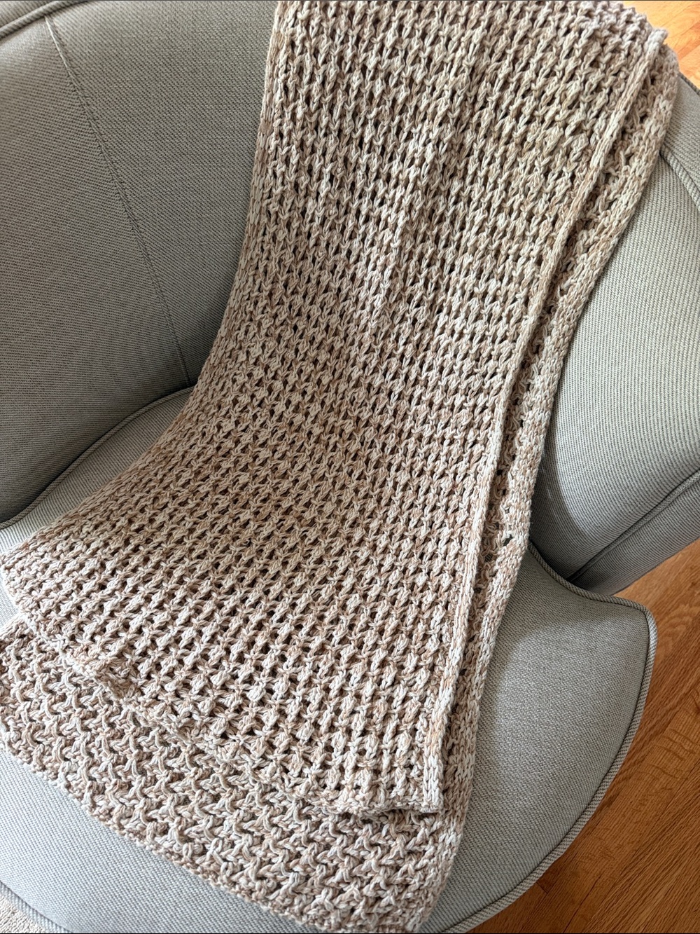 GAP Vintage Chunky Waffle Knit Scarf - Cotton Lambswool Blend - Neutral Marled